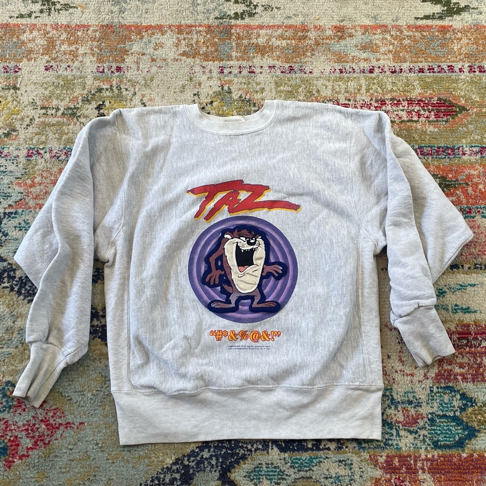 Vintage 90s Tasmanian Devil Cartoon 1990s Cartoon Gray Crewneck Sweatshirt